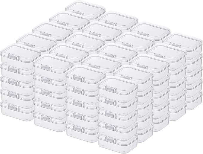LJY 100 Pieces Rectangular Empty Mini Clear Plastic Organizer Storage Box Containers with Hinged Lids (2.2 x 1.6 x 0.8 inch, Transparent)