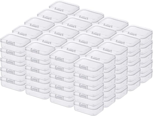 LJY 100 Pieces Rectangular Empty Mini Clear Plastic Organizer Storage Box Containers with Hinged Lids (2.2 x 1.6 x 0.8 inch, Transparent)