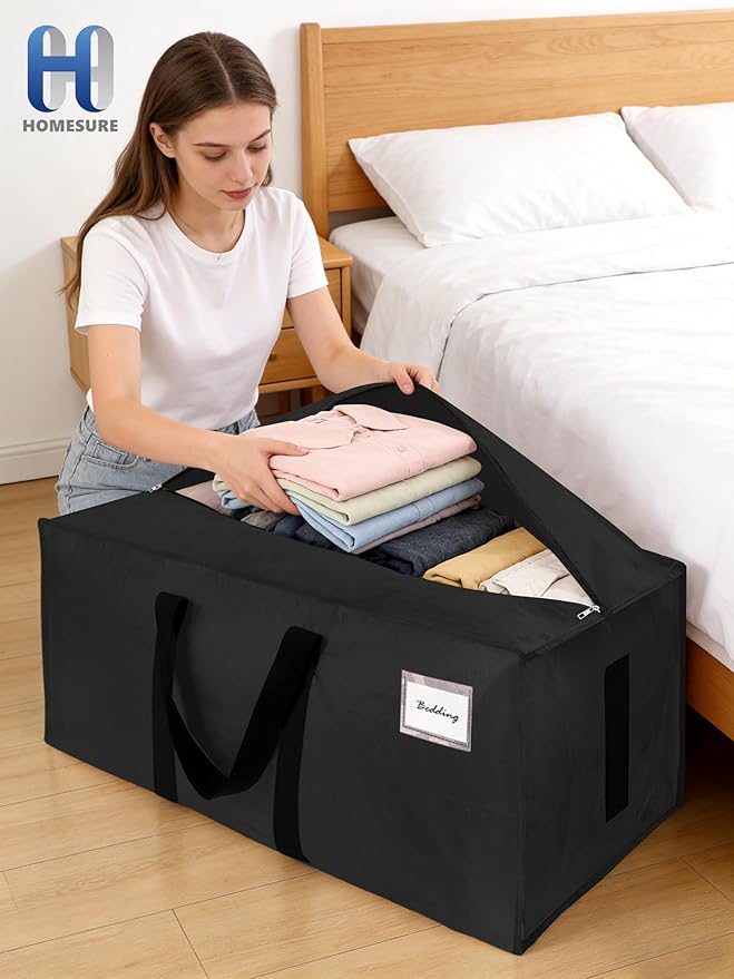 HOMESURE Supports 200lbs Heavy Duty Moving Bags - Strong Zipper & Wrap-Around Handles - Water-Resistant Storage Totes, Durable Alternative to Moving Boxes - 4 Pack - Black