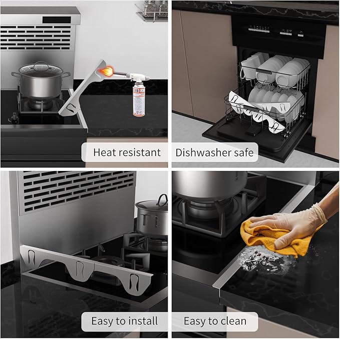 Stove Gap Covers 316 Stainless Steel,2 Pack Stove Gap Filler,Heat Resistant Stove Gap Guards,Slide in Range Trim Kit,Easy Adjustable Length 13.8" to 27.5",Width 0.78",Fits Narrow Gaps,Sliver