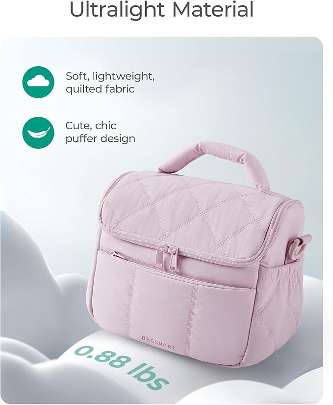 BAGSMART Insulated Lunch Bags for Women, Cute Quilted Lunch Box, Lightweight Puffy Padded Waterproof Lunch Tote, Reusable Lunch Cooler for Work Picnic Travel, Beige