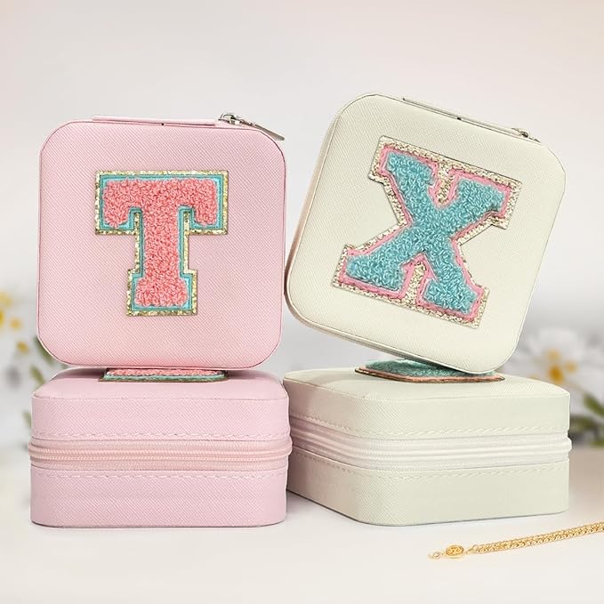 SANDJEST Personalized Jewelry Box, White Travel Jewelry Box with Initial X, Small Monogrammed Jewelry Case Organizer for Girls Women Teen Kids, Mini Travel Essentials Gifts for Birthday Christmas