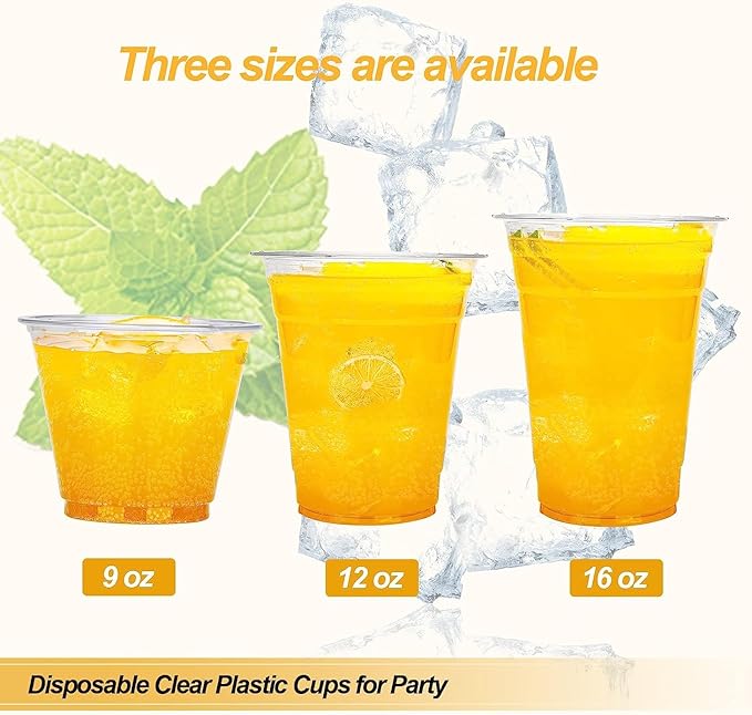 TashiBox 12 Ounce - 100 Count Plastic Cups for Cold Drink, Disposable Coffee Cups