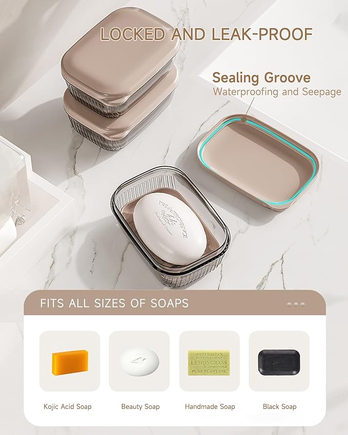 Travel Soap Case, Leakproof Soap Container with Lid, Portable Bar Soap Holder for Traveling, Soap Dishe for Bathroom, Shower, Gym, School, Camping, Vacation, Outdoor,Travel Essentials