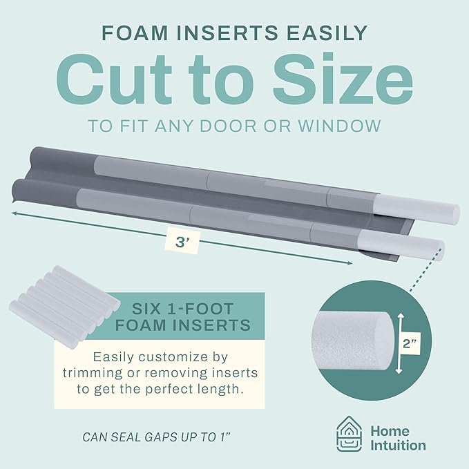 Under Door Draft Stopper for Bottom of Doors 24” - 36” Weather Stripping Gap Stoppers Door Draft Guard Seal Sweep Adjustable, Grey