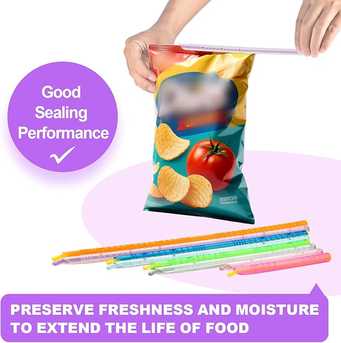 Food Sealing Sticks, Bag Clips 16 Pcs Reusable Bag Sealer Sticks Used For Sealing Various Sealable Snacks Cereal Foods Plastic Bag Sealers (S01-Nordic style)