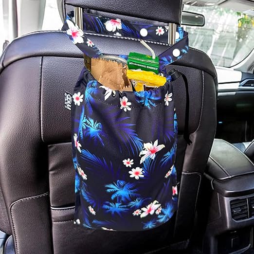 2 Pack Leakproof Car Trash Bags Detachable Waterproof Garbage Bags with Drawstring Hanging Organizer for Back Seat & Travel Flower Design