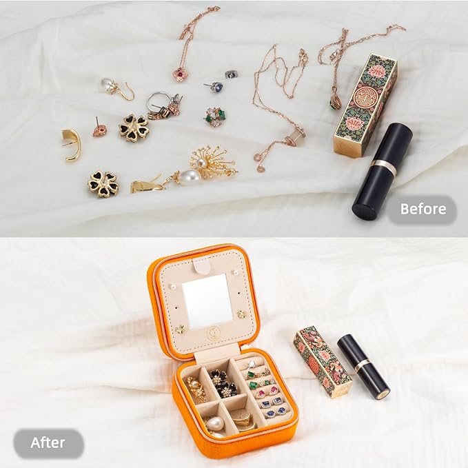 Plush Velvet Travel Jewelry Case Organizer, Small Travel Jewelry Box,Portable Jewelry Box Travel Mini Organizer Portable Display Storage Box For Rings Earrings Necklaces (Orange)