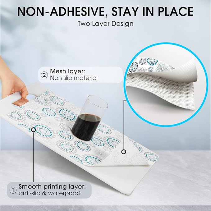 Drawer and Shelf Liner, Non-Slip Kitchen Cabinet Liners Non-Adhesive Thick Strong Grip Waterproof Washable Mats Protect Dresser Shelves Cupboard Bathroom Cabinets, Spiral, 18 in X 10 FT