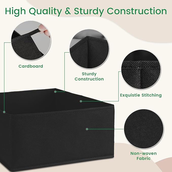 Criusia 16 Pack Underwear Drawer Organizer, Drawer Organizer Clothes, Foldable Cloth Storage Box Closet Dresser Drawer Divider Organizer for Clothes, Scarves (Black)