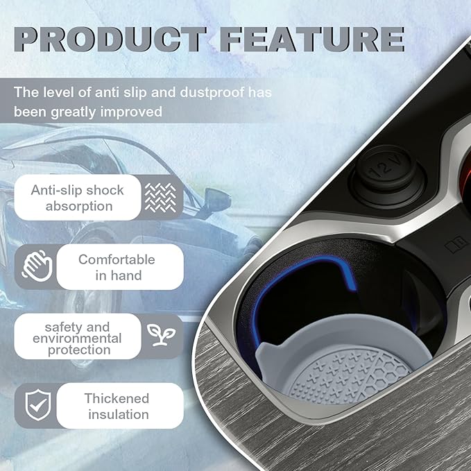4PCS Car Cup Holder Coaster, Silicone Non-Slip Vehicle Insert Water Bottle Mat, Universal Insulation Drink Cup Pad Decor for SUV/Sedan/Truck, Automotive Interior Accessories (Gray)