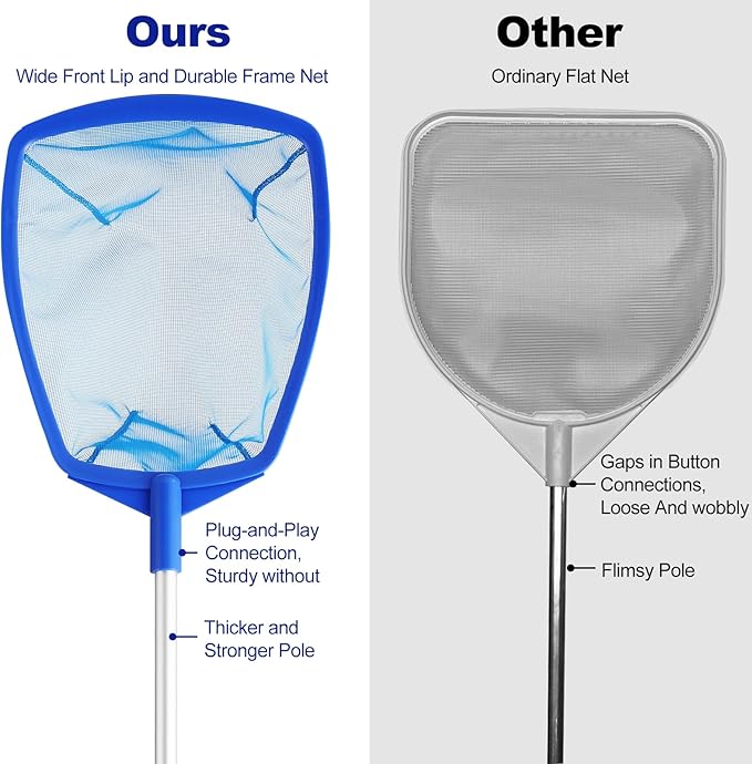 Pool Skimmer - Pool Skimmer Net with 5 Section Adjustable Telescopic Aluminum Pole, 23''- 60'', Pool Net Skimmer Rake with Ultra Fine Mesh , Pool Leaf Skimmer for Swimming Pools, Spas, Hot Tubs