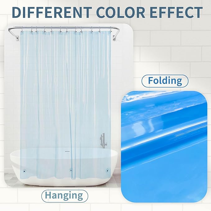 Barossa Design Clear Blue Long Shower Curtain Liner 78" Height - 3 Magnets & Waterproof Lightweight PEVA Shower Liner for Bath Tub, PVC Free, Metal Grommets, Clear Blue, 72x78