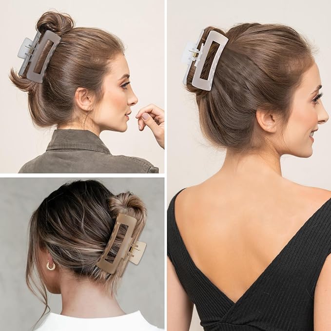 4 Inch Big Hair Claw Clips 6 Pcs Large Claw for Thick Hair Square Hair Clips for Women Rectangle Hair Clips Nonslip Acrylic Banana Jaw Clips Hair Accessories for Girls (Tea)