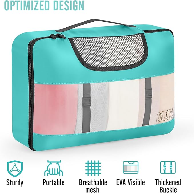 Veken 8 Set Packing Cubes for Kids, Travel Essentials Suitcase Organizer Bags in 4 Sizes, Carry-On Luggage Accessories with Laundry & Hanging Toiletry Bag, Must-Have for Airplane, Road Trip & Camping
