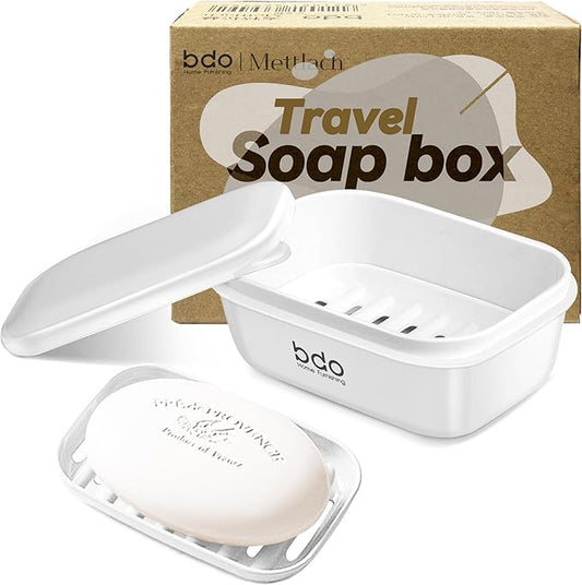 Travel Essentials Soap Holder with Lid,Leakproof Soap Dish with Drainage Layer, Portable Travel Soap Bar Case for Camping, Gym, Bathroom,Kitchen,Dormitory,Hotel(White)