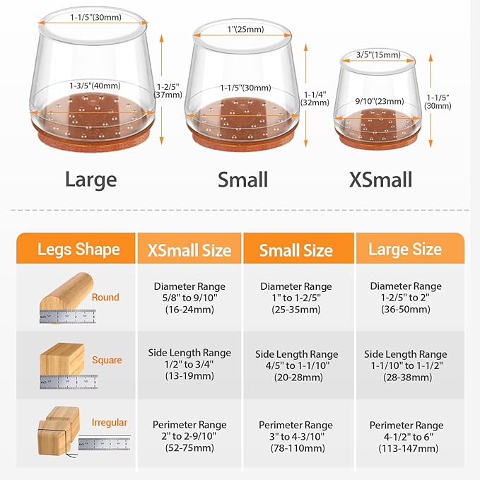 36Pcs Silicone Chair Leg Floor Protectors, Floor Protectors for Chairs, Rubber Chair Leg Caps for Wood Floors, Chair Leg Protectors for Hardwood Floors,Rubber Chair Leg Covers (XSmall, Clear)