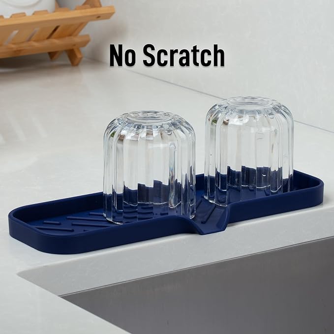 Zulay Kitchen Large Silicone Sponge Holder (12x4) – Flexible Sink Organizer Tray for Kitchen & Bathroom – Multipurpose Soap Dish for Sponges, Makeup, Trinkets & More (Dark Blue)
