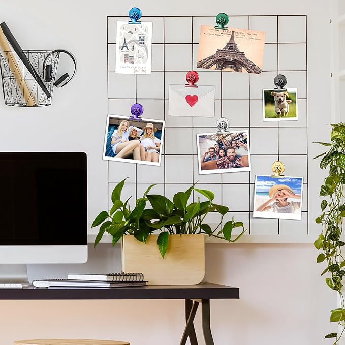 FINDMAG 48 Pack Magnetic Clips for Photo AND Picture Display, Strong Scratch-Free Refrigerator Magnets, Heavy Duty Clips for Picture Hanging, Whiteboard, Kitchen, Office, School Use.