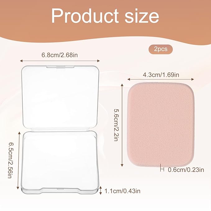 2Pcs Square Makeup Sponges for Foundation with 1 Travel Case, Face Sponge Foundation Blender, Cosmetic Sponge for Makeup, Blender Sponges Replacement for Cosmetic, Sensitive and All Skin Types