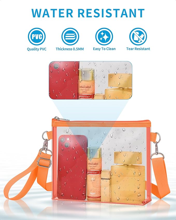 Bagenius Clear Bag for Stadium Events, Clear Purse with Detachable Strap, Sports fan Handbag Purses for Game Day and Concert