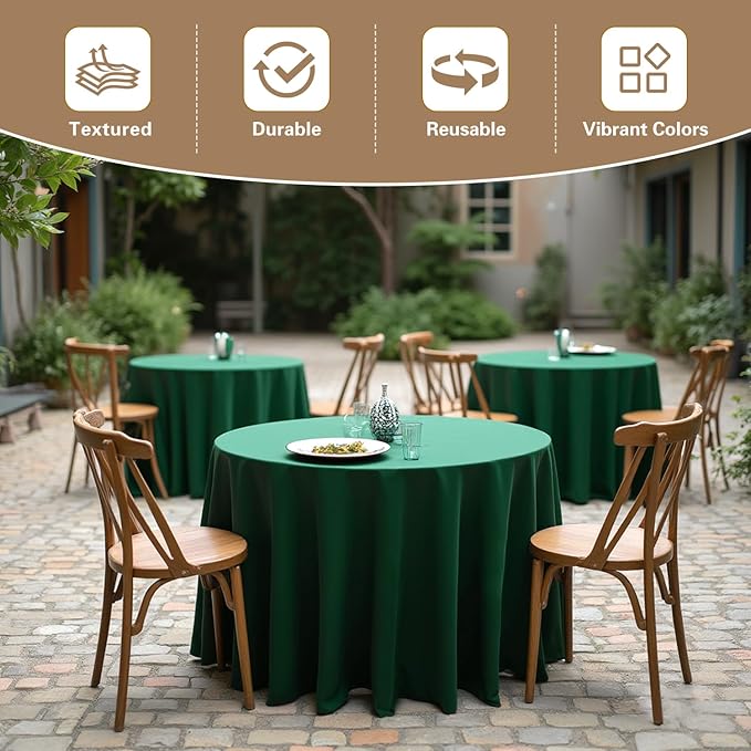 sancua Round Tablecloth 132 Inch Diameter, 6 Pack Hunter Green, Circle Polyester Fabric Table Cloth for Christmas Party Reception Banquet Birthday, Washable Formal Table Cover(Fit 54-96 Inch Tables)
