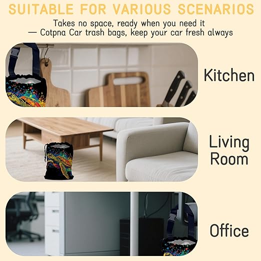 Watercolor Sea Turtle Car Garbage Bag, Small Car Trash Bag Hanging Back of Seat,Drawstring Car Trash Bag with Adjustable Buckle,Car Accessories for Camping Travelling