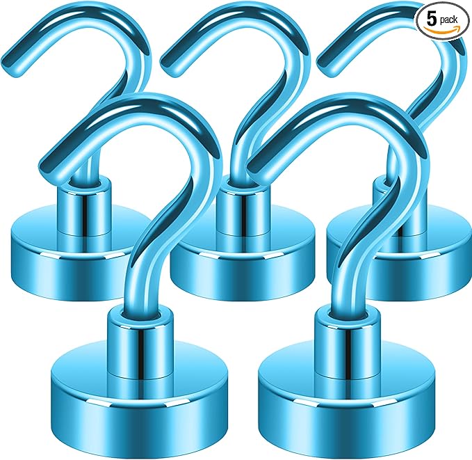 Neosmuk Magnetic Hooks, Cruise Ship Essentials, 30lb+ Heavy Duty Magnetic Hooks for Cruise Cabins, Refrigerator, Grill, Hanging, and Travel | Extra Strong Must-Have Magnet Hook, RoyalBlue, 5 Pack