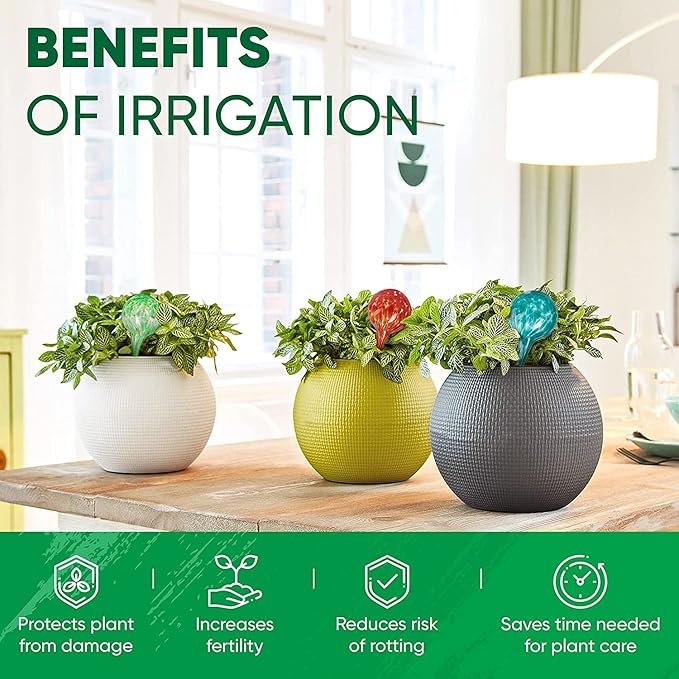 Mission Gallery Plant Watering Globes Set of 4 - Large Self Watering Globes for Indoor & Outdoor Plants - Multicolored, Automatic, Glass Watering Bulbs for Daily Use, Plant Watering Devices