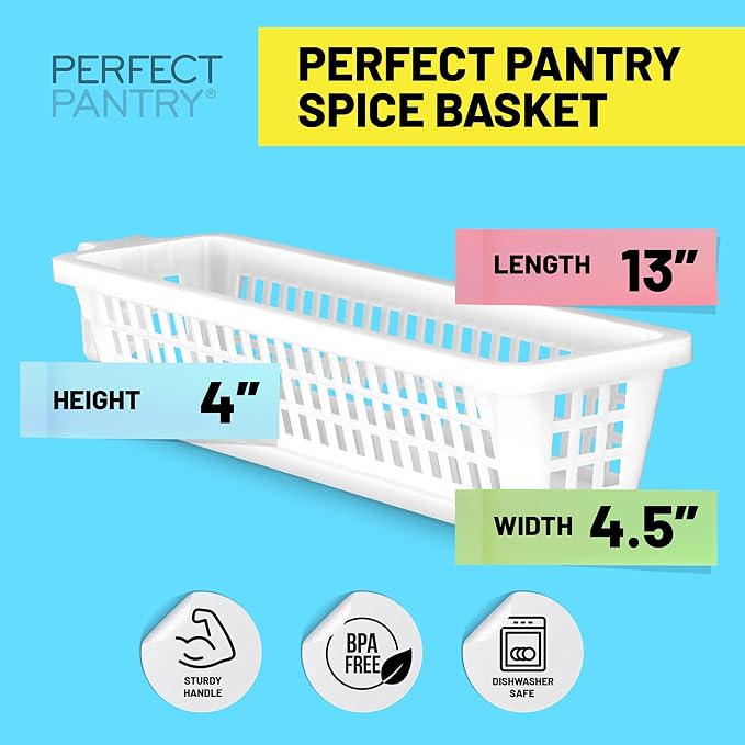 Narrow Storage Bins - Set of 3 Spice Baskets - Plastic Trays for Organizing Kitchen Cabinets, Pantries, Shelves, Fridge, and Countertops - Spice Holder for Inside Cabinets, Small Fridge Organizer