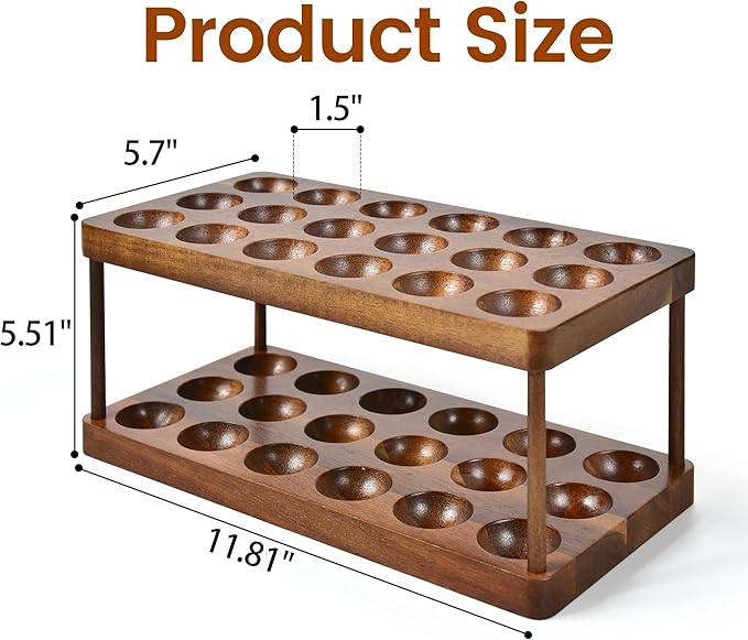 Wooden Double Layer Egg Holder - Farmhouse Kitchen Acacia Egg Tray Organizer - 2 Tier Fresh Egg Storage Rack Basket for Countertop, 36 Capacity