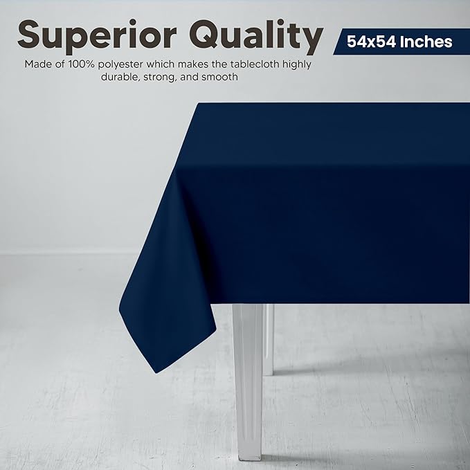 Utopia Kitchen Rectangle Table Cloth 2 Pack(54x54 Inches, Navy Blue), Tablecloth Machine Washable, Polyester Table Cover for Dining, Buffet Parties, Picnics, Events, Weddings and Restaurants