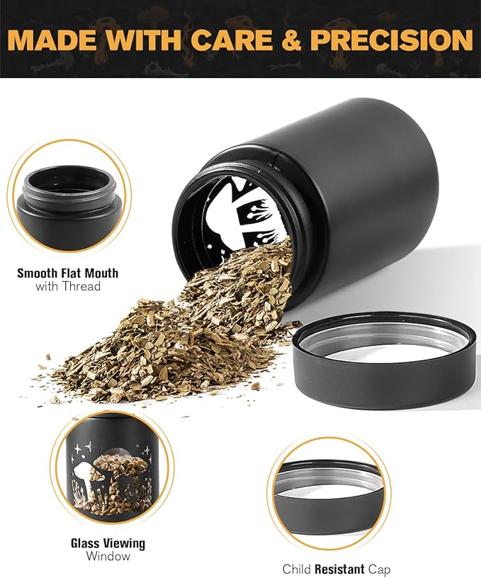 Airtight Smell Proof Jar 4oz, Viewing Window Jars Design with UV Protection Glass, Keeps Spices & Tea Fresh, Portable Travel Storage, Durable Airtight Glass Jar for Everyday Use