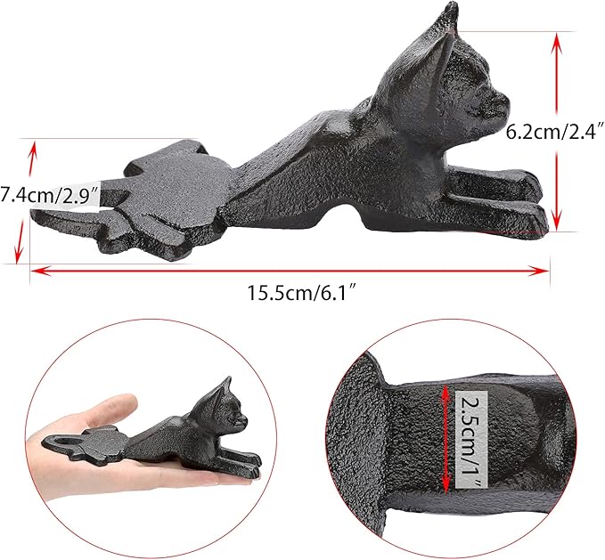 Sumnacon 2 Pcs Cast Iron Cute Cat Door Stops - Heavy Duty Rustic Door Stoppers Avoid Drilling Hole, Vintage Iron Doorstop Wedges on Floor Surface for Home Office Commercial Industrial