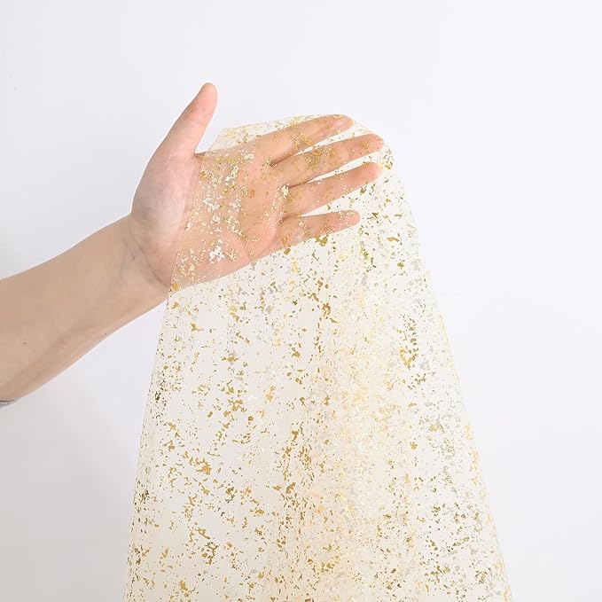 Horaldaily Apricot Gauze Tablecloth 60x60 Inch Round, Golden Sequin Glitter Metallic Foil, Sheer Tulle Cheesecloth for Wedding Baby Shower Ceremony Birthday