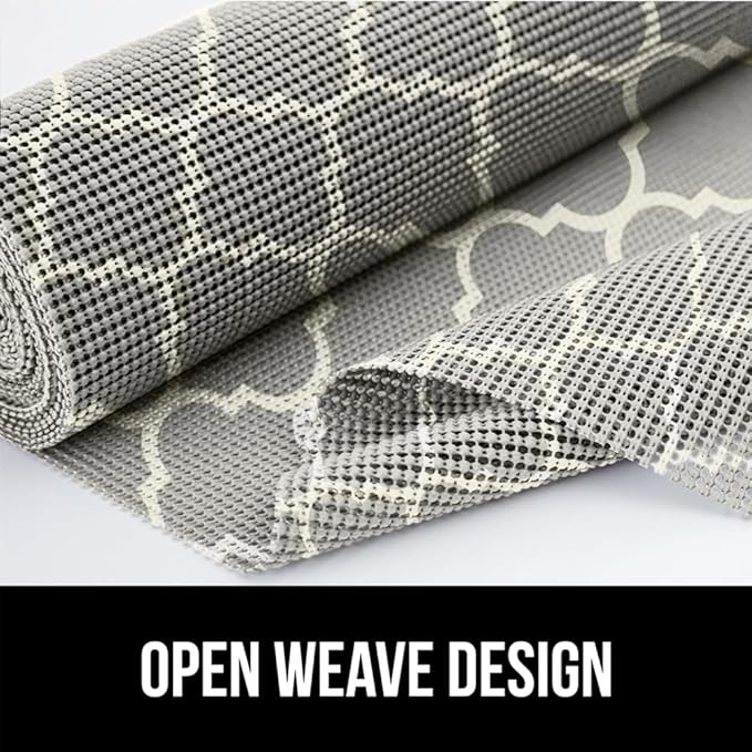 GORILLA GRIP powerGRIP Drawer Shelf and Cabinet Liner, Thick Strong Hold, Non-Adhesive Liners Protect Kitchen Cabinets and Cupboard, Bathroom Drawers, Easy Install, Breathable Mat, 17.5" x20', Gray