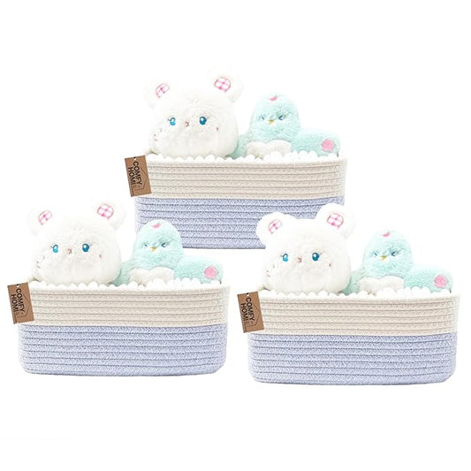 COMFY-HOMI 13" x 8.5" x 5.1" Storage Baskets for Organizing | Cotton Rope Woven Basket | Toy Storage Bin Box | Basket for Shelves, Closet Organizer Bin, Decorative Closet Shelf, 3 Pack, white/bule
