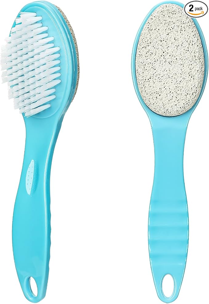 Foot Brush for Shower with Handle 2 in 1,Ooloveminso Large Foot Pumice Stone Brush Scrubber Foot File Calluses Remove Suitable for Horniness Foot Spa,Foot Care Smooth Skin (Blue)