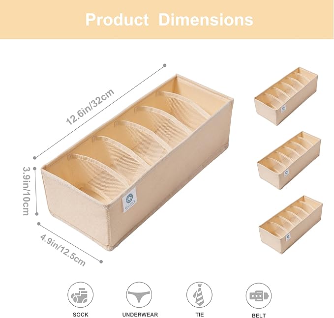 Qozary 3 Pack Sock Underwear Drawer Organizer Dividers, Collapsible Cabinet Closet Storage Boxes for Clothes, Socks, Lingerie, Underwear, Tie, Belt, Baby, Bedroom