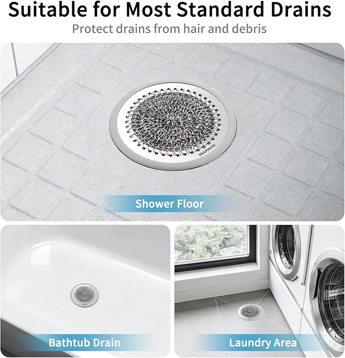 TRAPAMTE Shower Drain Hair Catcher, 4.7" Fast Drainage Shower Drain Cover, Anti-Slip Stainless Steel Drain Protector for US Standard Flat Drains of Bathroom Floor and Shower Room (Patented Product)