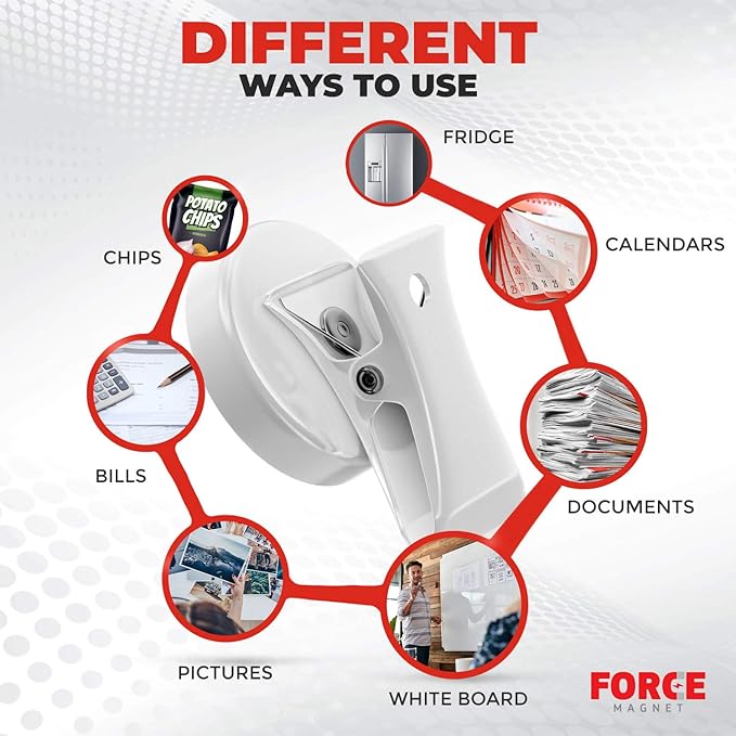 Force Magnet - Magnetic Clips Pack of 10 - Premium Quality Super Strength Magnet Clips with Anti Scratch Pads - Make Notes, Remember Appointments and Hang Keys on Metal Surfaces - Heavy Duty (White)