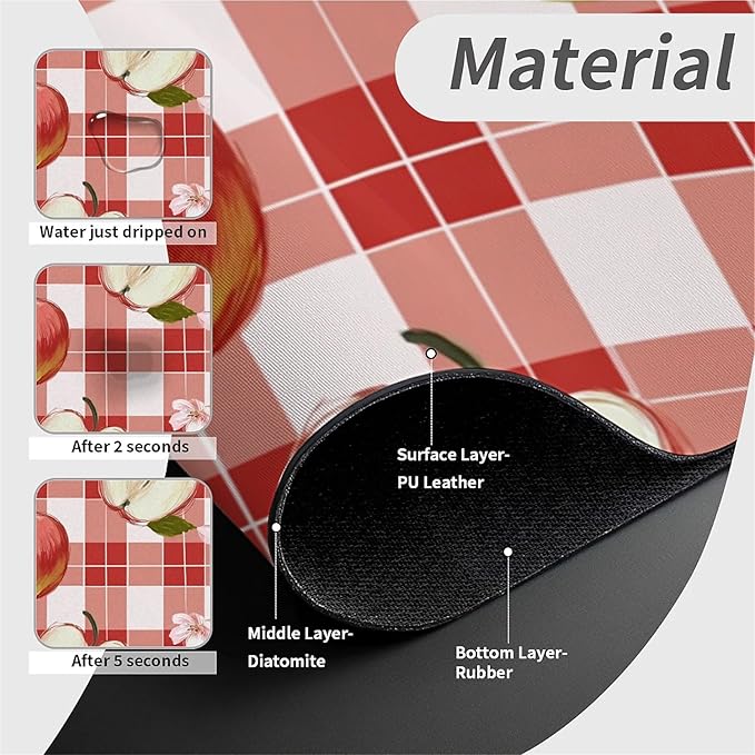 Kitchen Sink Splash Guard, Apple-on-a-Checkered Faucet Mat Sink Gadgets - Super Absorbent Fast Drying Mat Drip Catcher for Kitchen, Bathroom, Sink Mat, Dish Drying Mat, Bathroom (15" X 5.5")