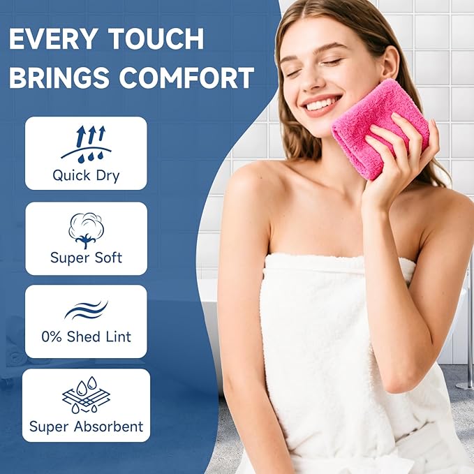 TEAWOO Coral Velvet Rose Red Washcloths 12 Pack, Highly Absorbent and Soft Rose Red Face Towels, Multi-Purpose Washcloths and Hand Towels for Bathroom, Hotel, Spa and Gym, 12 x 12 inches