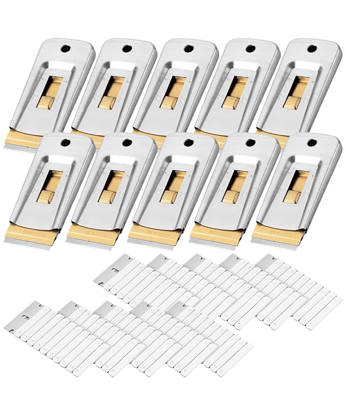 Bates- Metal Razor Blade Scraper Tool, 10 Pack, 100 Extra Blades, Stainless Steel Heavy-Duty Cleaning Razor Scraper Tool