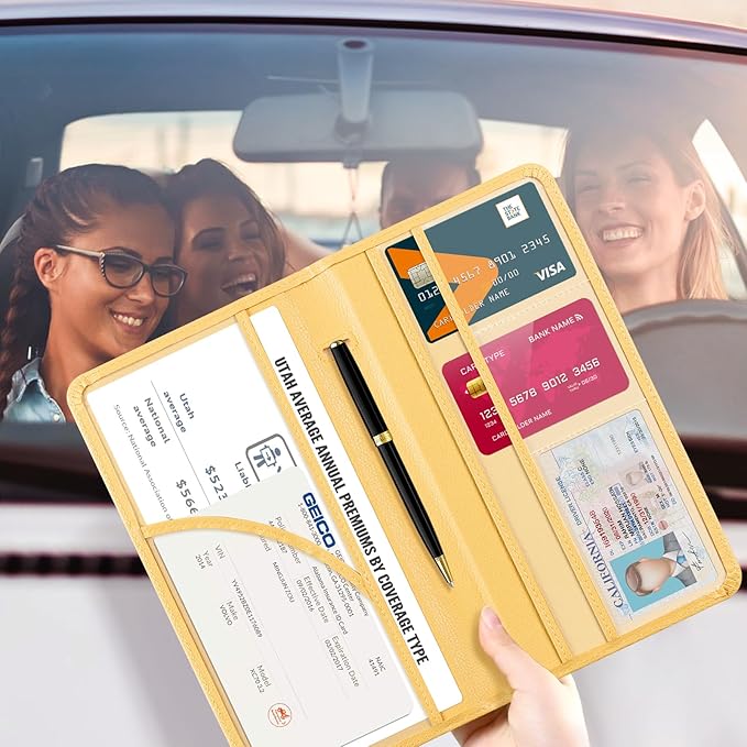 CoBak Car Registration and Insurance Holder - Vehicle Glove Box Car Organizer,Auto Truck Comparment Accessories Case with Magnetic Closure for Essential Document,Driver License,Cards