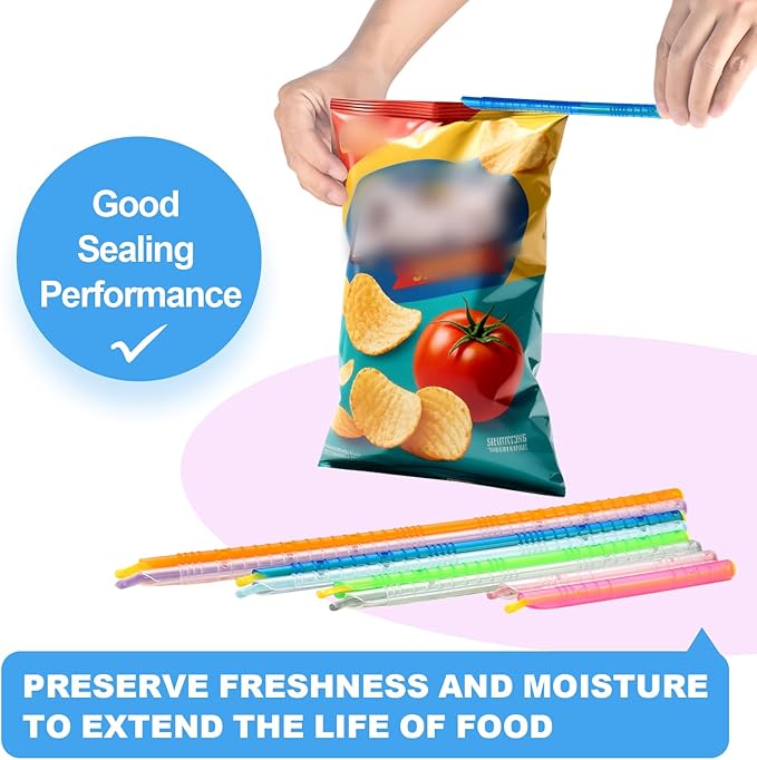 Food Sealing Sticks, Bag Clips 16 Pcs Reusable Bag Sealer Sticks Used For Sealing Various Sealable Snacks Cereal Foods Plastic Bag Sealers (S01-American style)