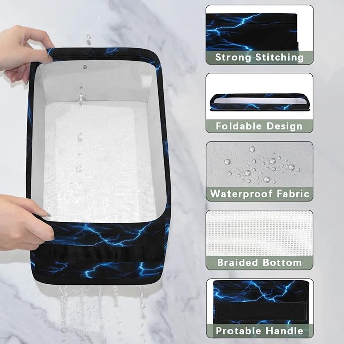 Blue Lightning Bolt Small Bathroom Baskets for Toilet,Foldable Toilet Paper Tank Basket Organizer for Towels Storage Decorative Open Storage Bins for Home,Closet,Containers,Cabinet