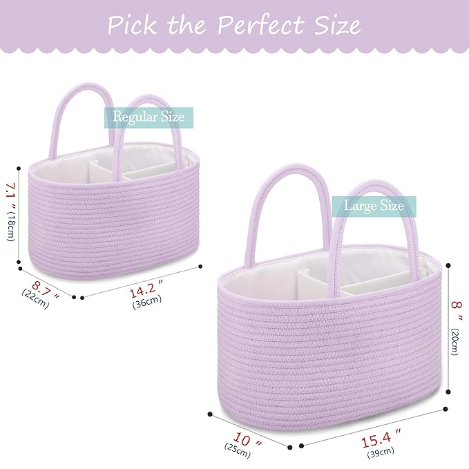 COMSE Baby Diaper Caddy Organizer, Car Caddy, Diaper Change Organizer, Gift Baskets Empty, Portable Tote Bag with Divider, Baby Shower Gifts Newborn Essentials Registry Must Have, Purple
