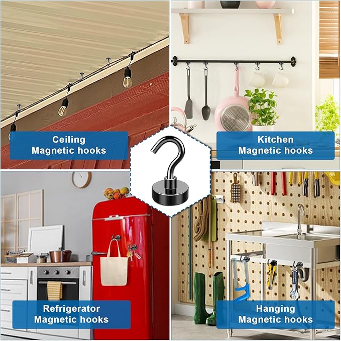 LOVIMAG Magnetic Hooks Heavy Duty, 30Lbs Magnet Hooks for Cruise Cabins, Magnetic Hooks for Cruise Ship Essentials, Refrigerator Magnets for Hanging, Fridge, Ceiling, Decor, Grill- 60 Pack