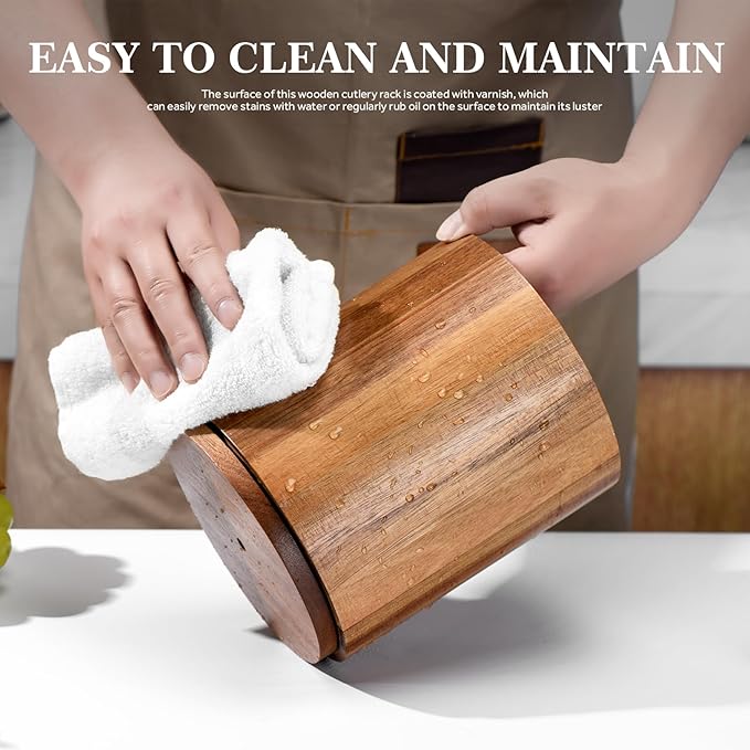 Wooden Utensil Holder,360°Countertop Rotating Extra Large Cooking Utensil Holder 7.6" Kitchen Holder,Kitchen Utensil Organizer for Countertop Farmhouse Decor